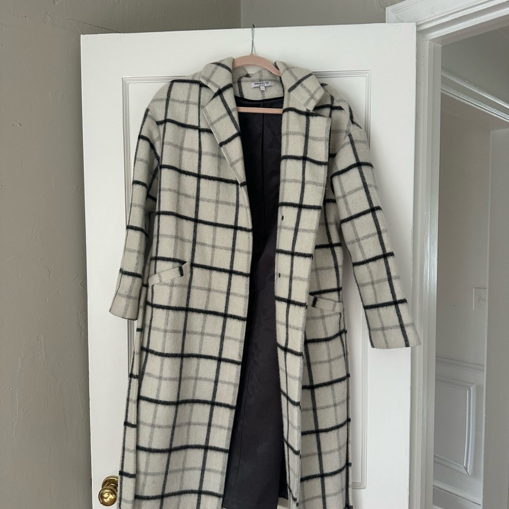 Emerson Fry Black and Cream Check wool coat